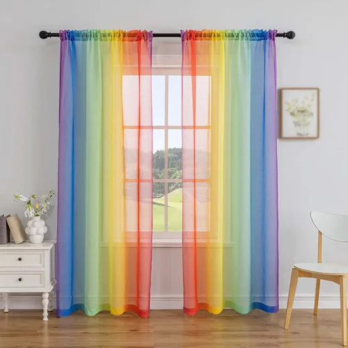 Miniatura 17 de Anytime Paneles de Cortinas Transparentes Arcoíris para Sala de Estar Elegantes Juegos de Tratamiento de Ventanas Translúcidas Filtrantes de Luz