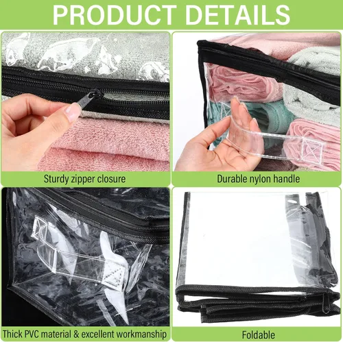 Miniatura 3 de Windyun Paquete de 16 bolsas de almacenamiento transparentes con cremallera y asa para ropa, manta de plástico resistente, bolsas de mudanza