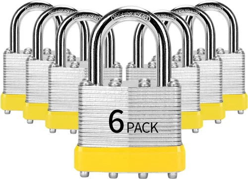 Candados con llave similar, paquete de 6, cerradura con llave de acero laminado (1-9/16 pulgadas, 1.575 in), candados con la misma llave, grillete