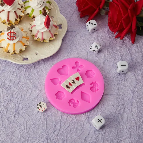 Miniatura 4 de WILLBOND 2 moldes de silicona para póquer, moldes de chocolate con temática de casino en 3D, mini tarjetas de corazón para dulces, fondant, rosa