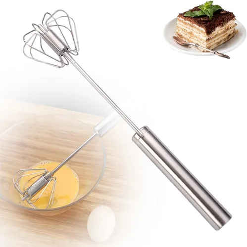 Nuevo Batidor de Huevos Semiautomático de Acero Inoxidable 2025, Mezclador Agitador de Empuje Manual, Batidora Giratoria Multifuncional Rotativa,