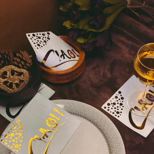 Miniatura 4 de Servilletas de cóctel blancas y doradas – Servilletas de bebidas de 3 capas de 5 x 5 pulgadas a granel – Diseño único para servilletas de postre