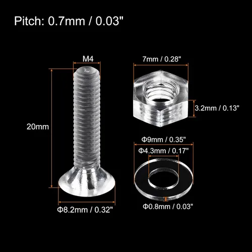 Miniatura 2 de uxcell Tornillos de máquina Phillips de plástico M4 x 0.787 in con tuercas y arandelas planas, pernos de máquina de cabeza plana de PC