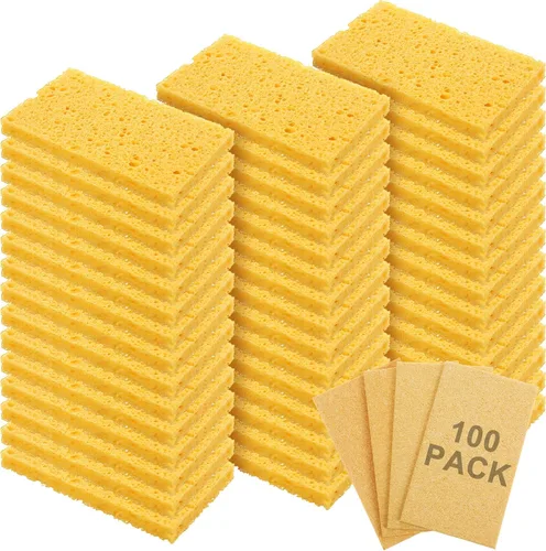 Miniatura 16 de Zhengmy 48 esponjas a granel, esponjas comprimidas de cocina, esponja natural para platos, limpieza de pulpa de madera comprimida sin rayar para Azul