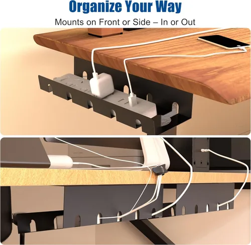 Miniatura 6 de Paquete de 2 bandejas de gestión de cables debajo del escritorio, organizador de cables de metal, soporte de tira de alimentación con bridas y clips