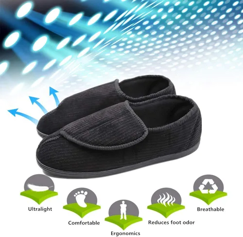 Miniatura 5 de Pantuflas diabéticas para hombre, extra anchas, espuma viscoelástica, cómodas, con cierre ajustable para pies hinchados, edema, artritis, ancianos