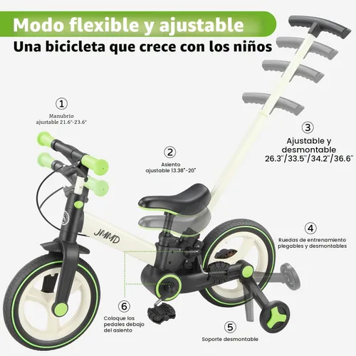 Miniatura 5 de JMMD Bicicleta 6 en 1 para niños de 18 a 60 meses, bicicleta de equilibrio plegable de 12 pulgadas con ruedas de entrenamiento, pedales, frenos