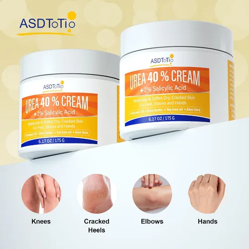 Miniatura 6 de ASDToTio Crema de urea 40% – Cuidado de pies para talones secos agrietados, loción para pies – Con 2% de ácido salicílico, aceite de árbol de té
