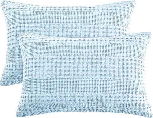 Miniatura 8 de PHF Fundas de almohada con tejido de gofre de 24" x 24", paquete de 2, funda de almohada cuadrada 100% algodón para decoración de ropa de cama, sin