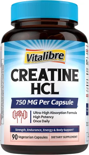 Miniatura 8 de Vitalibre Cápsula de creatina HCl, 750 mg de clorhidrato de creatina de alta absorción, resistencia, fuerza, absorción rápida, sin carga, sin