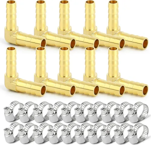Miniatura 17 de GASHER 20 Piezas Reductor de Púas de Manguera de Latón, 1/2 Pulgada a 1/2 Pulgada (12.7mm) ID de Manguera con 40 Abrazaderas de Manguera, Reductor