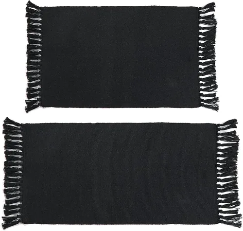Miniatura 8 de Seavish Alfombras de cocina negras, alfombra de baño lavable de 2 x 4, alfombra de algodón reciclado, alfombras bohemias con borlas, alfombra