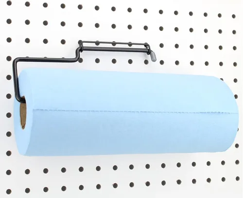 RightArrange Soporte para toallas de papel con tablero de clavijas de una mano - Acero, negro - Ganchos para cualquier tablero de clavijas -