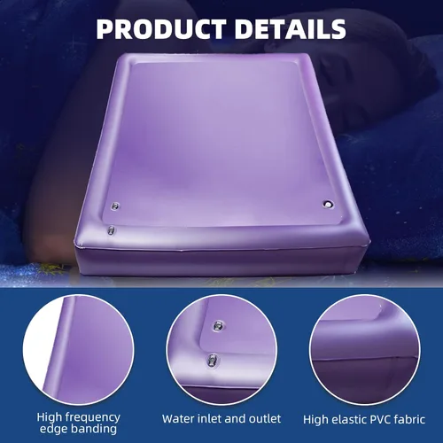 Miniatura 4 de Free Flow - Colchón de agua de onda completa, cama de agua cuadrada de PVC morado suave, cómodo y plegable para ancianos, niños y adultos