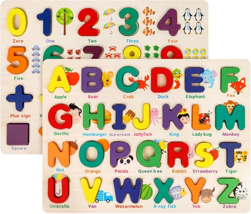 Miniatura 8 de Attmu Rompecabezas de madera para niños pequeños, rompecabezas del alfabeto y números, 2 en 1 juguetes educativos de aprendizaje preescolar
