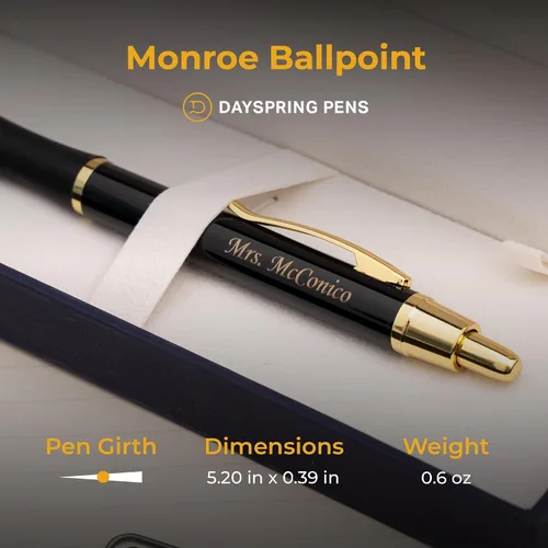 Miniatura 5 de Dayspring Pens, Monroe - Bolígrafo negro, grabado personalizado con detalles de oro de 18 quilates, acción de clic, tinta negra de punta media