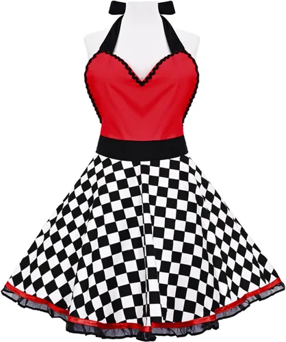 Miniatura 16 de Violet Mist Lindos delantales negros para mujeres con bolsillos, delantales vintage retro elegantes para niñas con lazo, vestido sexy de los años