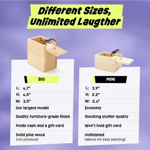 Miniatura 3 de FunFamz Mini Caja de Broma de Araña - Regalo de Broma de Madera Sorpresa, Perfecto para Cumpleaños, Día de los Inocentes, Broma Inofensiva con Araña