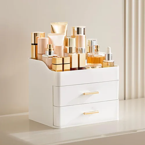 Miniatura 4 de HBlife Organizador de maquillaje para tocador con 2 cajones, organizador grande de cosméticos para encimera de baño, almacenamiento para el cuidado