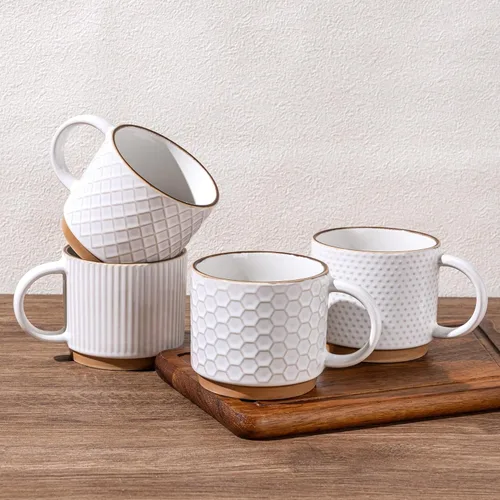 Miniatura 33 de GBhome Tazas de café apilables de 6 onzas, tazas de café de cerámica con patrones de textura para hombre, mujer, papá, mamá, juego de 4 tazas