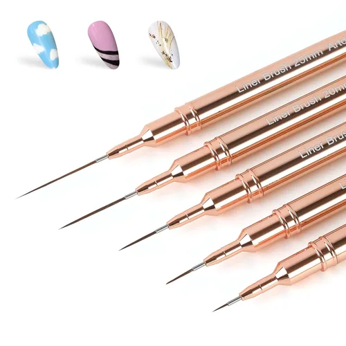 Miniatura 9 de Artdone Bolígrafos metálicos para arte de uñas, juego de 5 brochas de color negro para líneas largas, detalles finos, dibujo fino, pincel