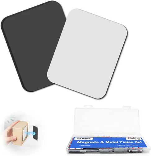 Miniatura 9 de Towjug Imanes adhesivos flexibles y placas redondas de metal, 56 puntos magnéticos adhesivos con calcomanías de hierro para manualidades