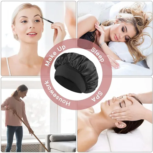 Miniatura 7 de Gorro de seda blanco para mujeres durmiendo, gorro de seda para dormir, trenzas de cabello rizado, gorra de satén grande para dormir, gorra de noche