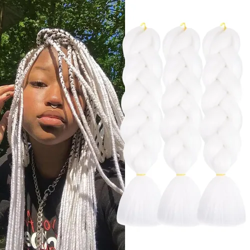 Miniatura 38 de Beige (613#) 6 paquetes de cabello trenzado de 24 pulgadas, de fibra sintética, sin picazón, extensiones de cabello para trenzar jumbo, textura