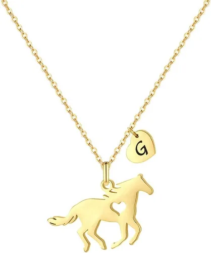 Miniatura 69 de MONOOC Collar de regalo para niñas con colgante de caballo - Collar de caballo delicado de acero inoxidable con corazón, 26 iniciales de la A a la Z