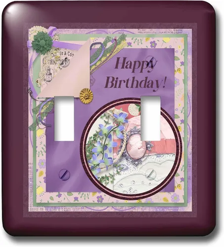 Miniatura 3 de 3dRose Image of Happy Birhday Cameo, Flora, Purple Cluster 2 plug outlet cover