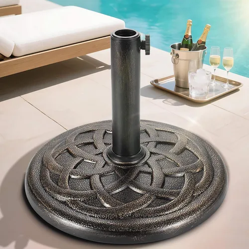 Miniatura 5 de FLAME&SHADE Base redonda de 20 libras para sombrilla de mesa de mercado de patio, para exteriores, bronce