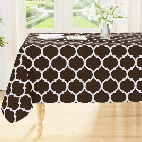 Miniatura 34 de Smiry Mantel redondo de plástico para mesa, mantel de vinilo impermeable con parte trasera de franela para mesas redondas, lavable y a prueba