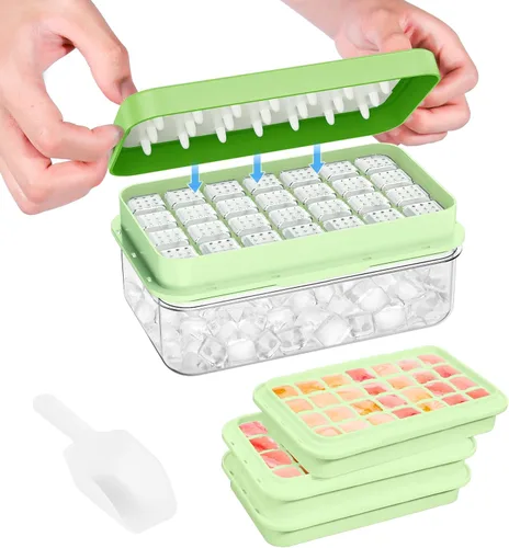 Miniatura 15 de Bandeja para cubitos de hielo con tapa y contenedor, 28 moldes para cubitos de hielo, bandejas de hielo para congelador, molde de bandeja