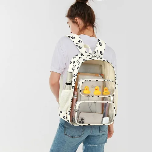 Miniatura 59 de CAMTOP Mochila transparente resistente y transparente para estudiantes, escuela, trabajo, festival, viajes, deportes, Beige, Mediana, Camtop Mochila