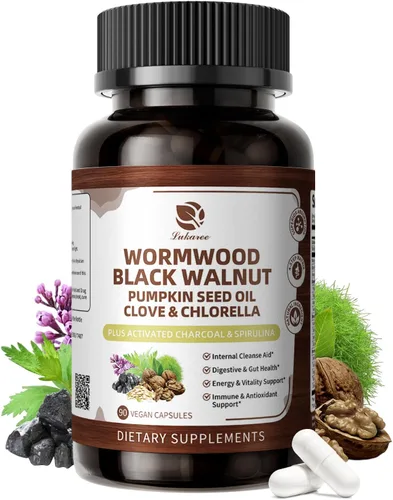 Miniatura 10 de Limpieza de nogal negro de ajenjo para humanos 1200 mg – Ultra limpieza intestinal y salud digestiva con aceite de semilla de calabaza, clavo