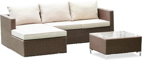 Miniatura 5 de East West Furniture ACL3S03A - Juego de muebles de patio de 3 piezas, juego de sofá modular para exteriores contiene una mesa de té de mimbre