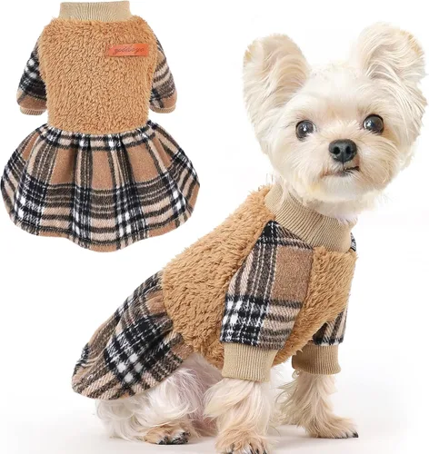 Suéter para perro, ropa de invierno para perros pequeños, niños y niñas, vestido de otoño para cachorros, forro polar cálido, chihuahua, Yorkie,