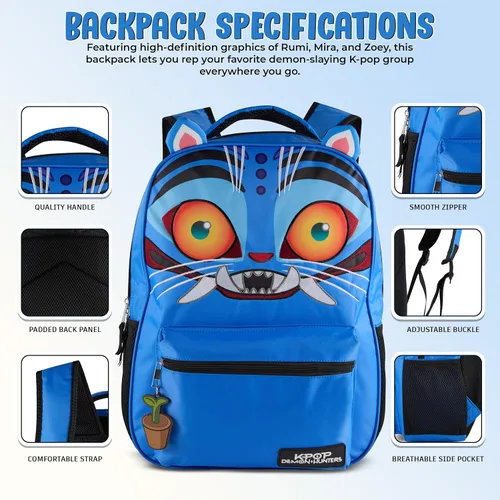 Miniatura 2 de AI ACCESSORY INNOVATIONS K-Pop Demon Hunters - Mochila de 16 pulgadas para niñas, con un Derby de cara grande con orejas 3D y bordado, dije de bolsa