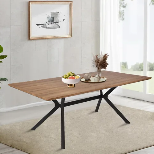 Miniatura 2 de Mesa de comedor rectangular de 71 pulgadas para 6 y 8 pulgadas, mesa de cocina de madera moderna de mediados de siglo con patas cruzadas de metal