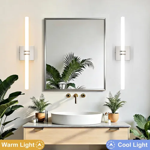 Miniatura 7 de Lámparas de baño, níquel cepillado de 18 W, LED de 360 °, iluminación completa, moderna aplique de pared lámpara de tocador con 5
