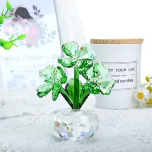 Miniatura 5 de QFkris Crystal Flower Dreams - Figura coleccionable de trébol de cuatro hojas, estatuas de flores de vidrio de 3.7 pulgadas para centro de mesa