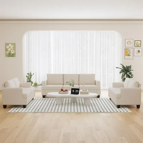 Miniatura 3 de Furnimart Sofás Seccionales para Sala de Estar, Modernos 2 Sofás de Dos Plazas y Sofá de 3 Plazas, Juego de Sofá de Asiento Profundo Color Crema