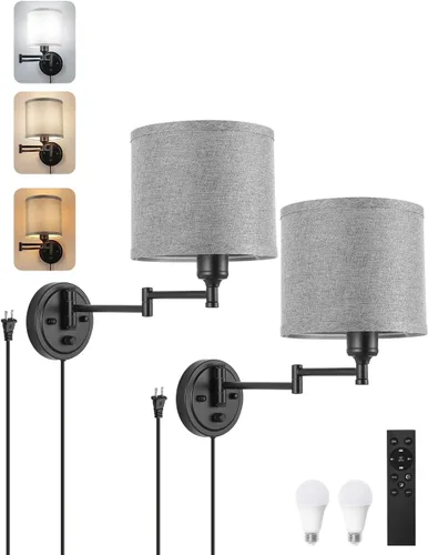 Miniatura 11 de GOODATE Apliques de pared regulables, lámpara de pared con brazo oscilante, juego de dos apliques de pared, lámpara de pared enchufable, juego de 2
