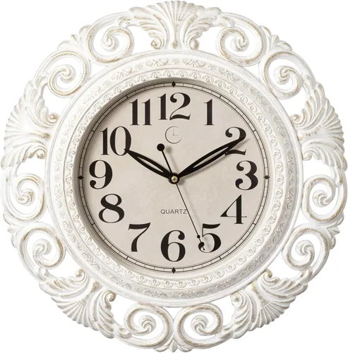 Miniatura 9 de Clockswise Reloj de pared colgante redondo clásico de 11 pulgadas con marco floral adornado en acabado envejecido vintage para el hogar, entrada