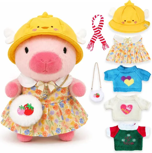Miniatura 11 de Capybara - Juguete de peluche con 7 piezas de ropa y accesorios, lindo animal de peluche Capybara con trajes (marrón)