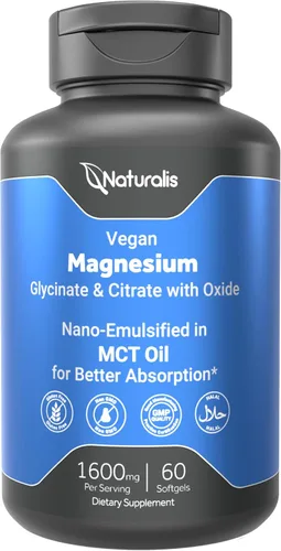 Naturalis Complejo vegano de triple magnesio | Glicinato quelado, citrato y óxido de 1600 mg que proporciona 250 mg de magnesio elemental | Fácil de