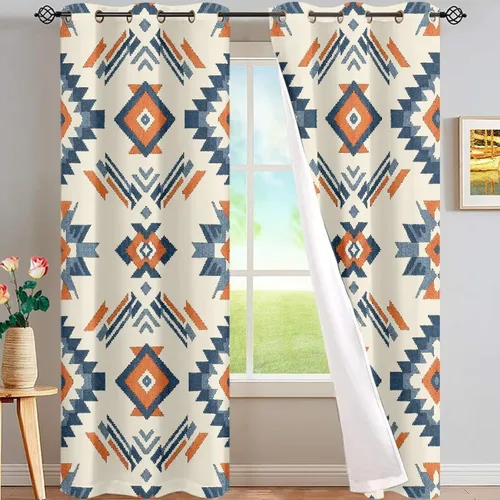 Miniatura 21 de Dreaweet African Tribal Blackout Curtains 63 Inch Long 2 Panels Set Bohemian Ethnic Geometric Grommet Top Thermal Insulated Curtains for Living Room