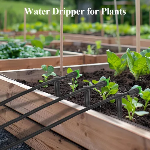Miniatura 5 de Gotero de riego ajustable de flujo de agua con 30 emisores de goteo de riego, estacas de soporte, sistema de riego gotero para jardín, césped