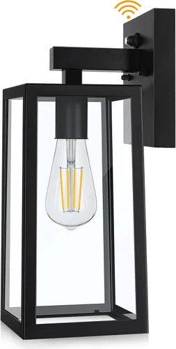 SHINE HAI - Farol de pared exterior con sensor de atardecer a amanecer, lámpara de porche exterior con casquillo E26 y pantalla de vidrio,