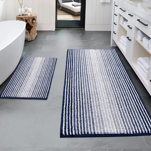 Miniatura 50 de BSICPRO Juegos de Alfombras y Tapetes para Baño, Juego de Alfombra de Baño de Felpilla Gruesa Absorbente de 2 Piezas Antideslizante, Tapetes Suaves